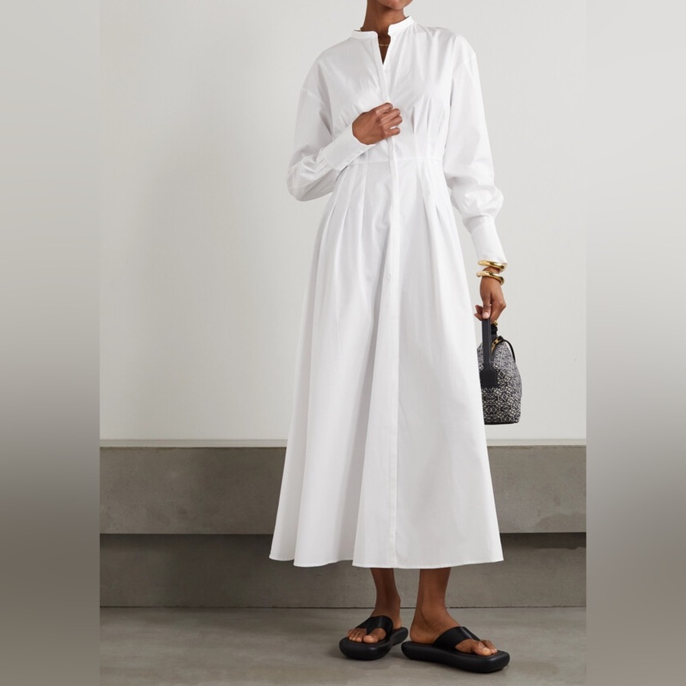 BEARE PARK - Pleated Cotton-poplin Maxi Shirt Dress